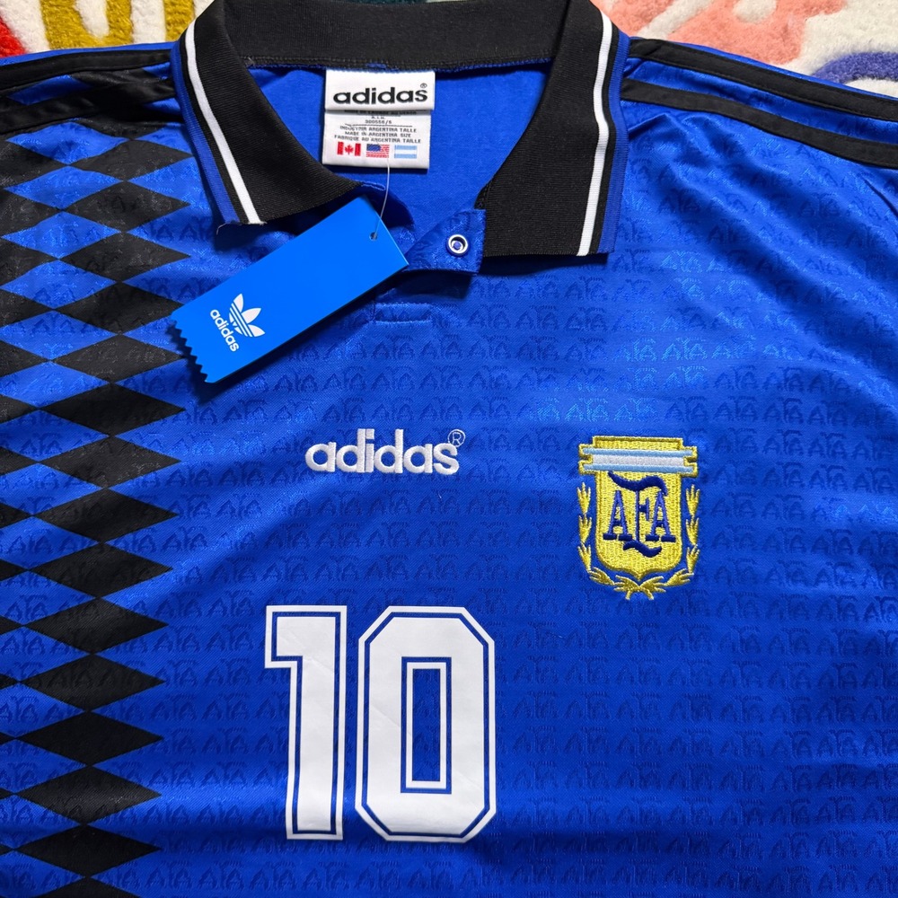 Adidas Argentina 1994 Away Retro Jersey Messi 10 Blue Soccer Shirt Mens Large - Picture 4 of 7